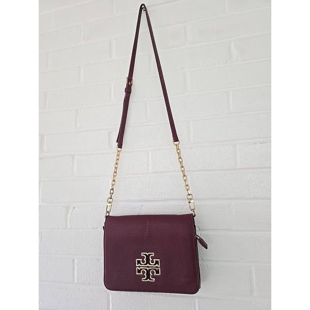Tory Burch Britten Combo Crossbody Shoulder Bag Purse Burgundy Color